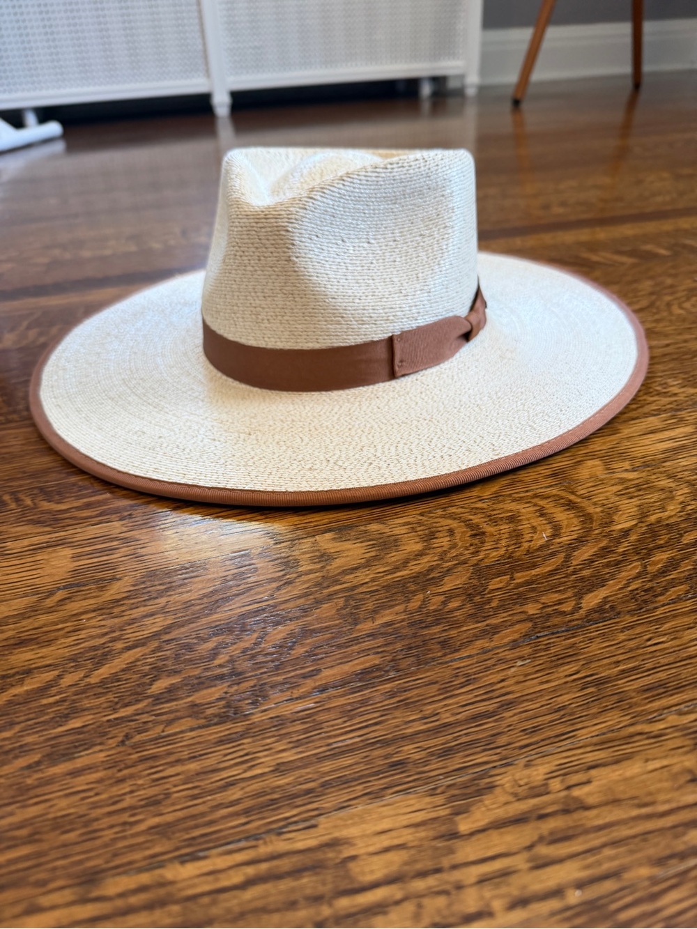 Brixton Wide Brim Straw Fedora in Cream with Brown Trim